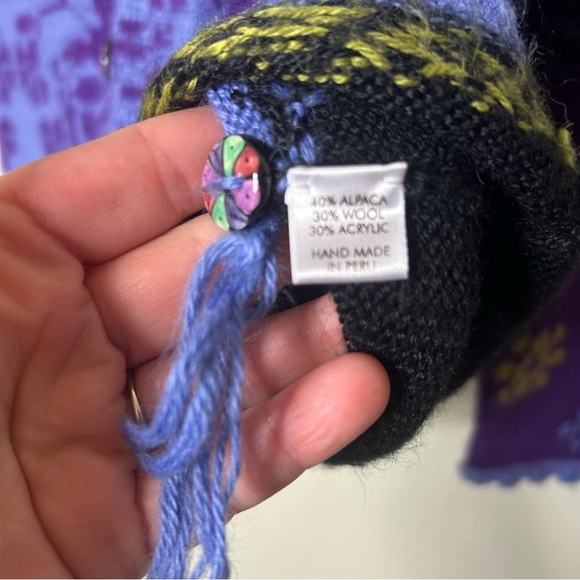 Alpaca Imorts Vibrant Purple and Blue Cardigan Size Medium - Picture 5 of 7